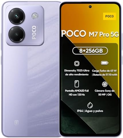 Xiaomi Smartphone POCO M7 Pro 5G 256GB 8GB RAM | Processador Ultra Potente Dimensity 7025 | Tela AMOLED FHD+ 120Hz com Proteção Ocular | Bateria 5110mAh com 45W Turbo Charge (LILÁS, 8+256GB)|B0F2G8WX6Q