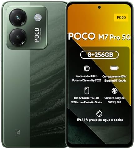 Xiaomi Smartphone POCO M7 Pro 5G 256GB | 8GB/12GB RAM | Processador Ultra Potente Dimensity 7025 | Tela AMOLED FHD+ 120Hz com Proteção Ocular | Bateria 5110mAh com 45W Turbo Charge (Verde, 8+256GB)|B0F3JHM2FQ
